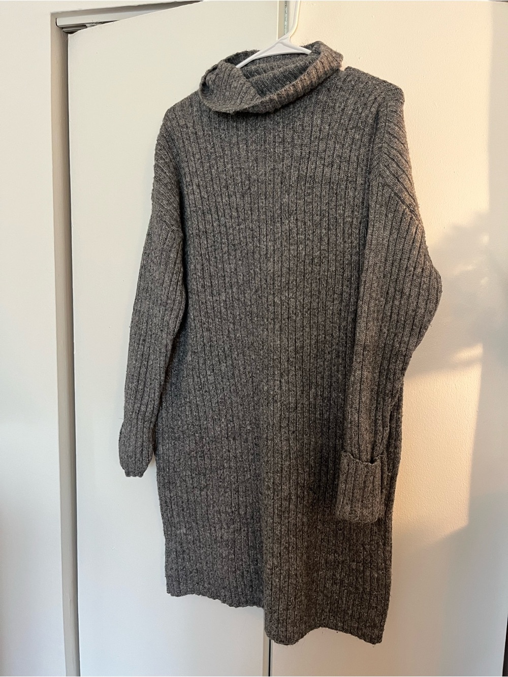 Sonoma Gray Ribbed Turtleneck Midi Dress